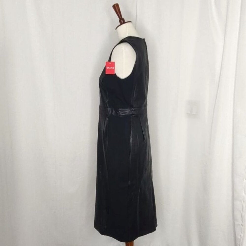 SPANX Dress Black Leather Like Combo Fitted M Delux Sheath Sleeveless 2039 - Picture 12 of 16